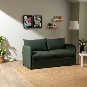 Canapé-lit en lin vert foncé, 2 personnes 140 cm ORURO