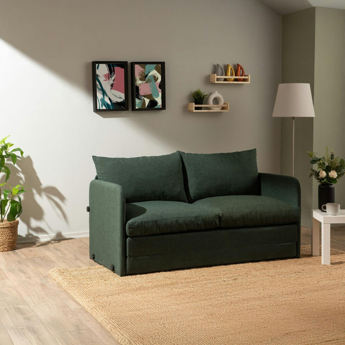 Canapé-lit en lin vert foncé, 2 personnes 140 cm ORURO