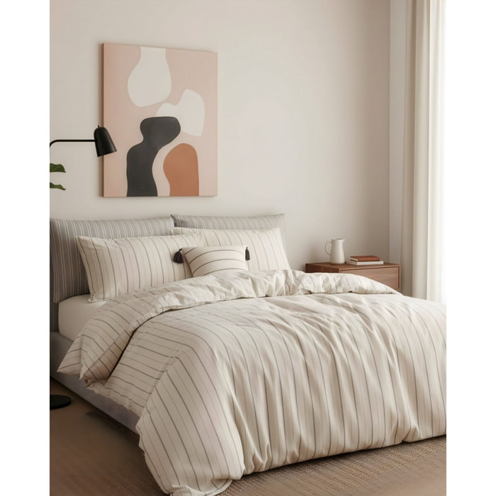 Parure housse de couette et taie(s) d'oreiller coton lavé tisse-teint