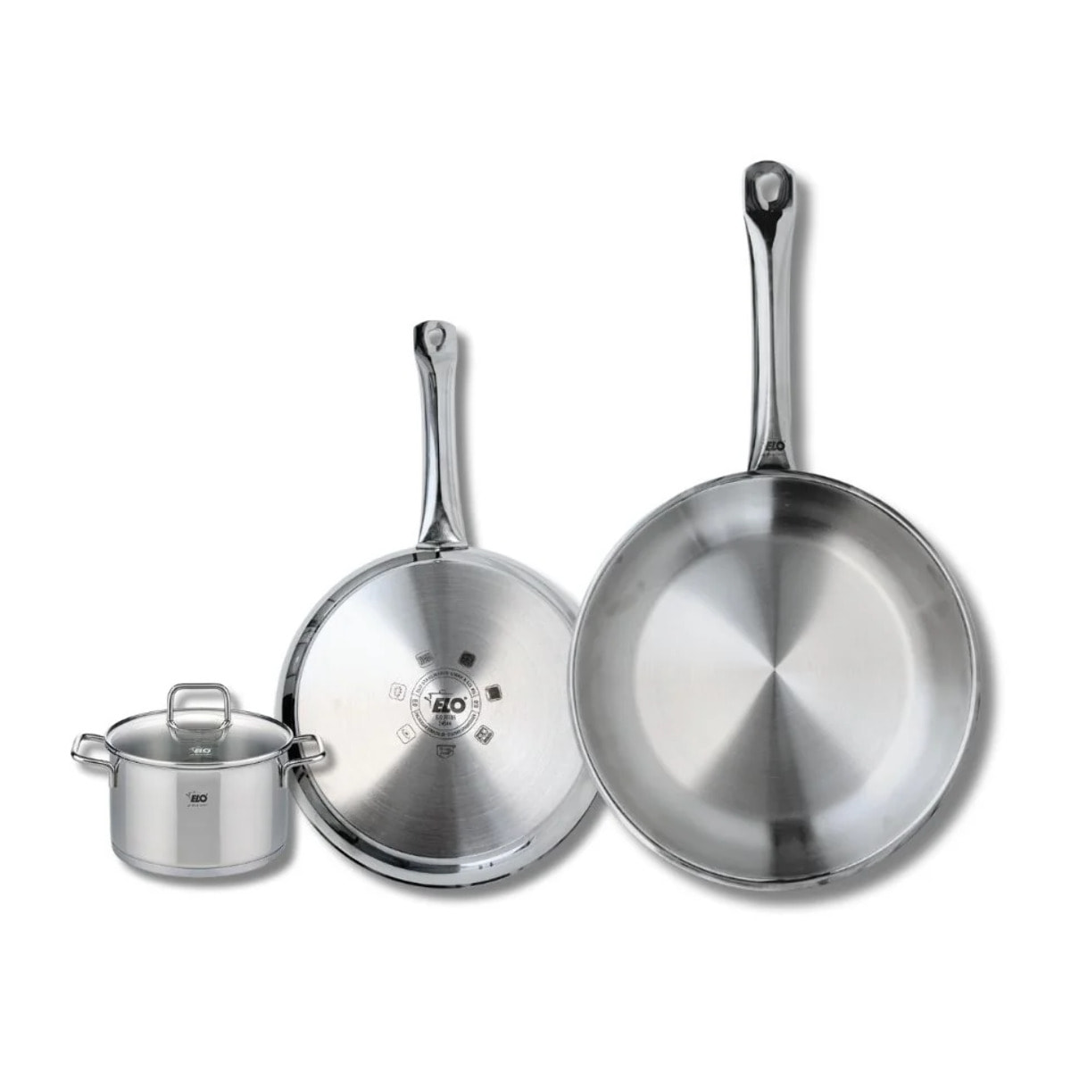 Set de 2 Poêles de cuisson 24 et 28 cm et 1 faitout 12 cm Elo Profi Citrin