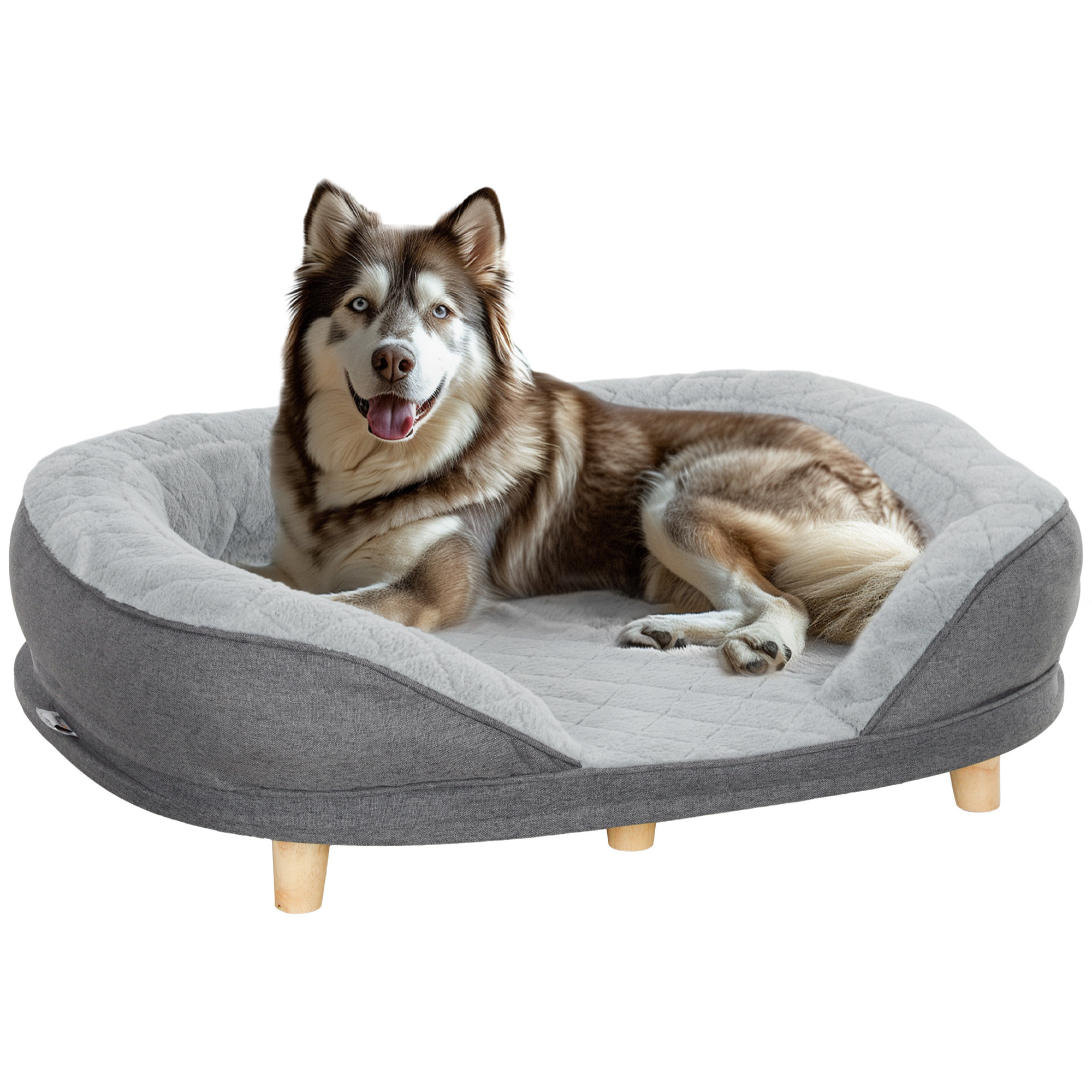 Sofá para Perros Medianos y Grandes Sofá para Mascotas con Parte Superior Desmontable Funda Lavable y Patas de Madera Carga 25 kg 90x78x25 cm Gris