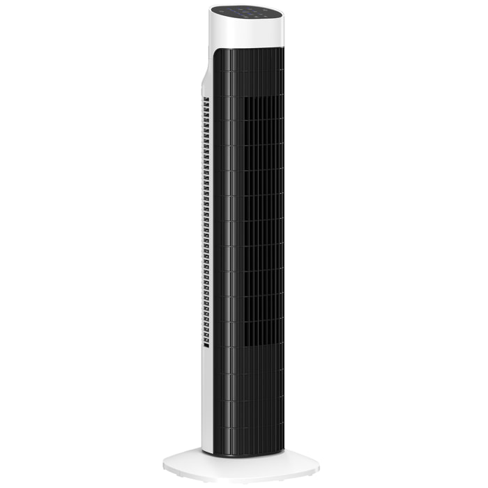 Ventilador de Torre, Ventilador de Pie Silencioso con Control Remoto, 3 Velocidades, 3 Modos, Temporizador 7,5H, Oscilación 70°, Pantalla LED, para Dormitorio, Blanco y Negro