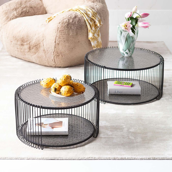 Tables basses Wire Double Bubble noires set de 2 Kare Design