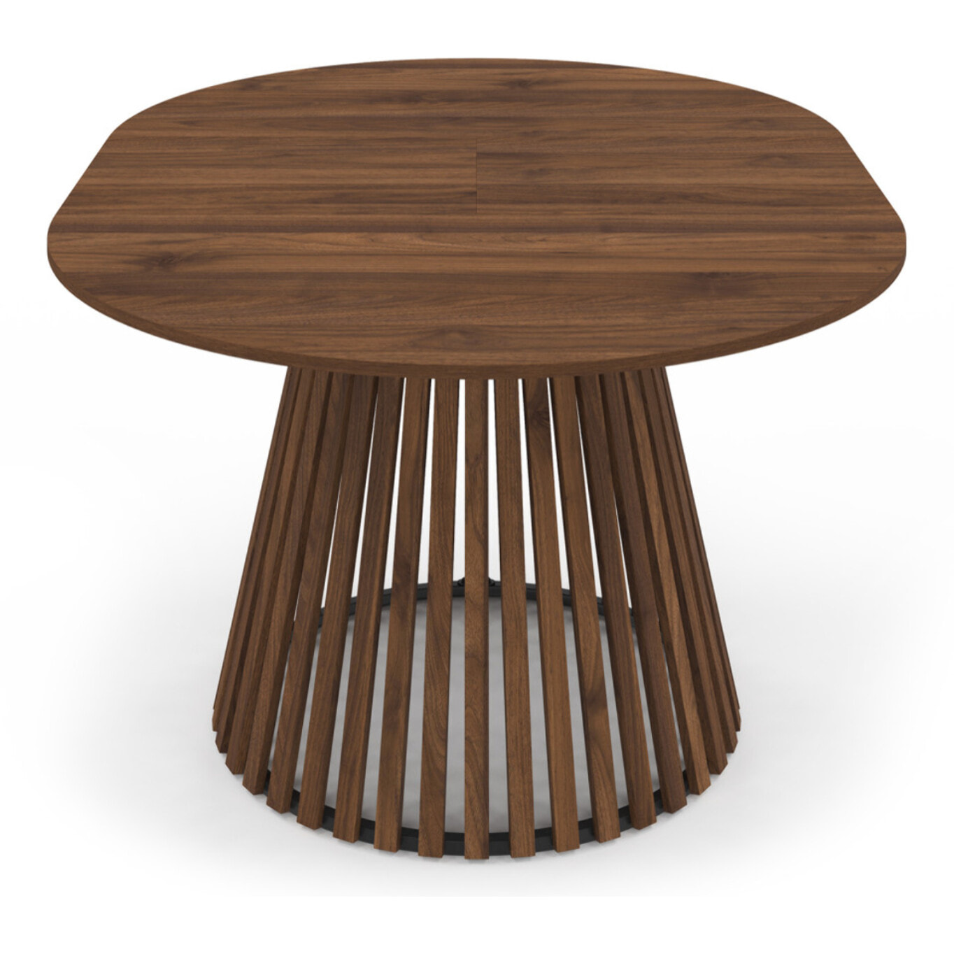 Table à manger ronde extensible Camélia effet noyer et pied lattes Ø110-150cm