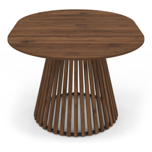 Table à manger ronde extensible Camélia effet noyer et pied lattes Ø110-150cm
