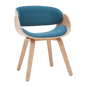 Chaise design en tissu bleu canard et bois clair BENT