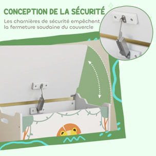 Coffre malle de rangement coffre à jouets design lion dim. 60L x 37l x 39H cm vérin pneumatique MDF vert
