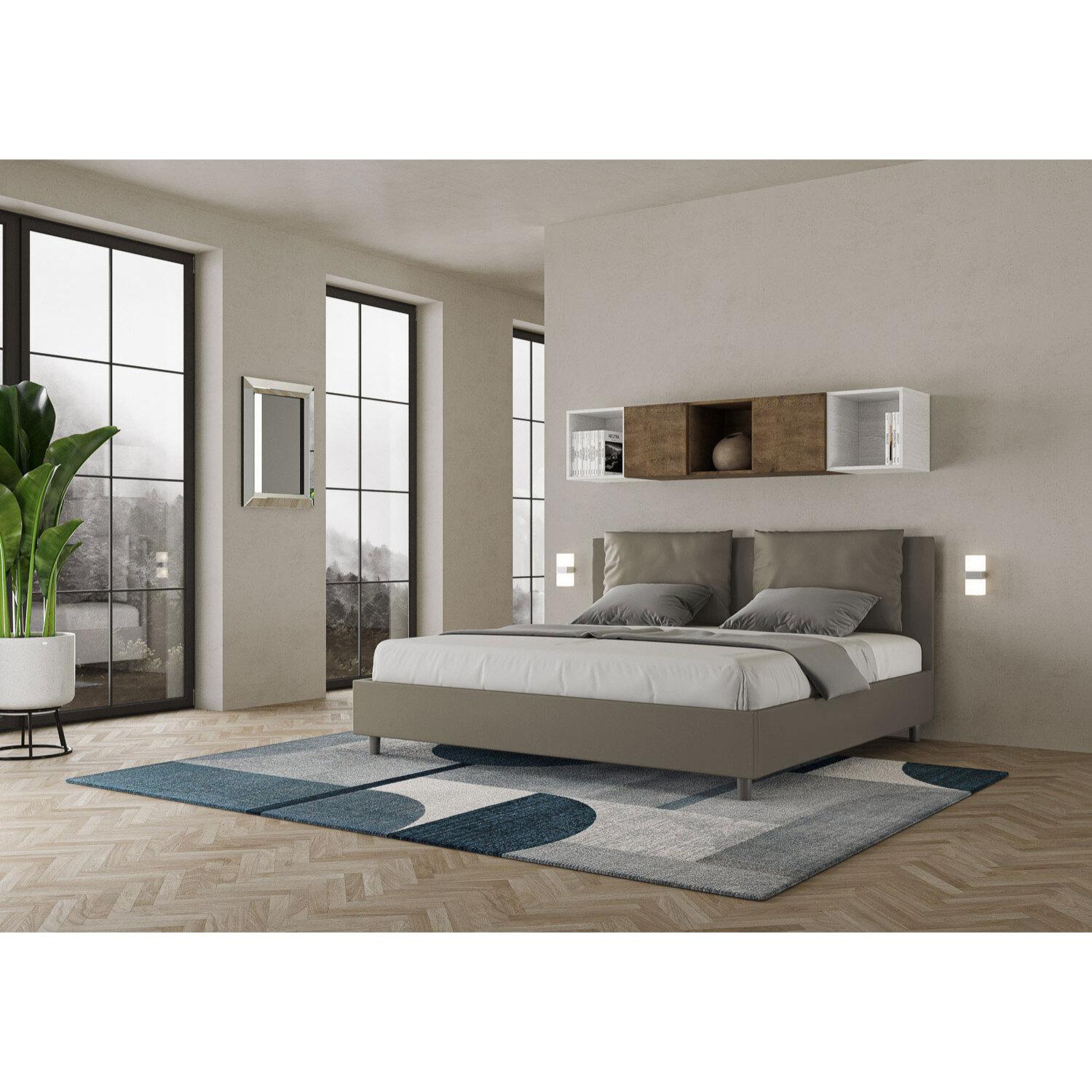 Lit king size sans sommier rembourré 200x210 similicuir cappuccino Antea