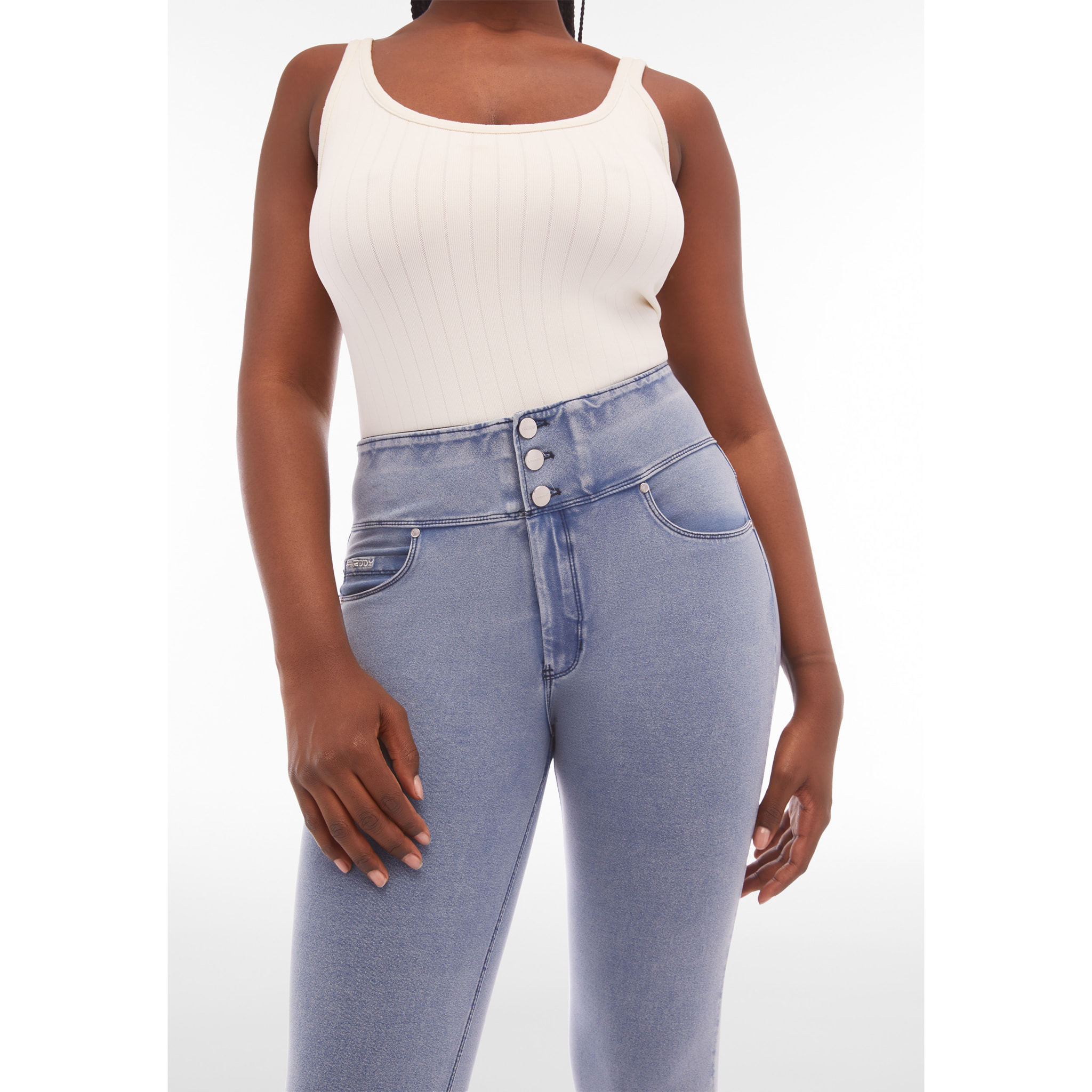 Pantaloni N.O.W.® skinny a vita alta in jersey denim