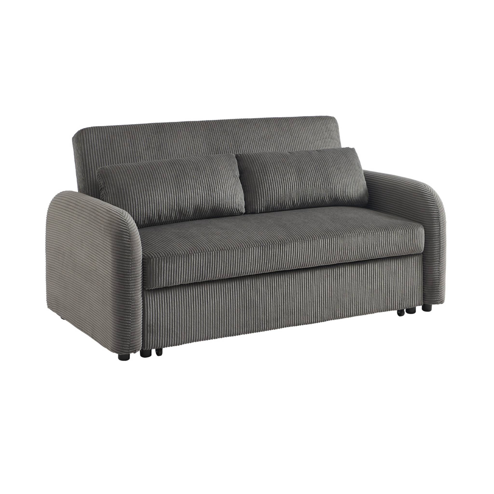 Canapé convertible arrondi 2 places velours côtelé gris foncé L 168 x P 90 x H 88cm - Lino