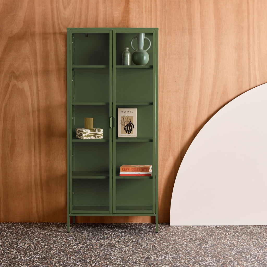 Buffet, vaisselier acier et verre trempé 2 portes 180cm ARKANSAS