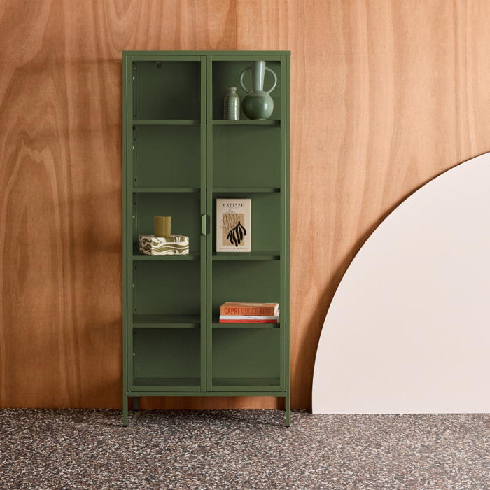 Buffet, vaisselier acier et verre trempé 2 portes 180cm ARKANSAS