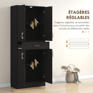 Buffet haut de cuisine style contemporain - 4 portes, 2 étagères réglables, tiroir coulissant - effet bois noir