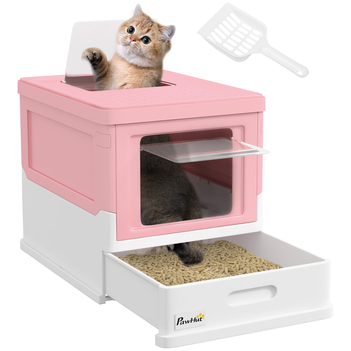 Arenero Cubierto para Gatos Bandeja Higiénica Desmontable con Entrada Frontal y Salida Superior con Pala Incluida para Gatos de hasta 5kg 47,5x35,5x36,7 cm Rosa y Blanco