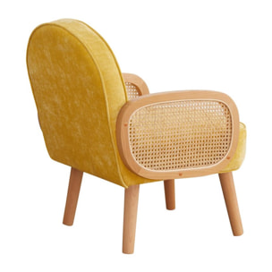 Poltrona design vintage con braccioli rattan ocra - Doris