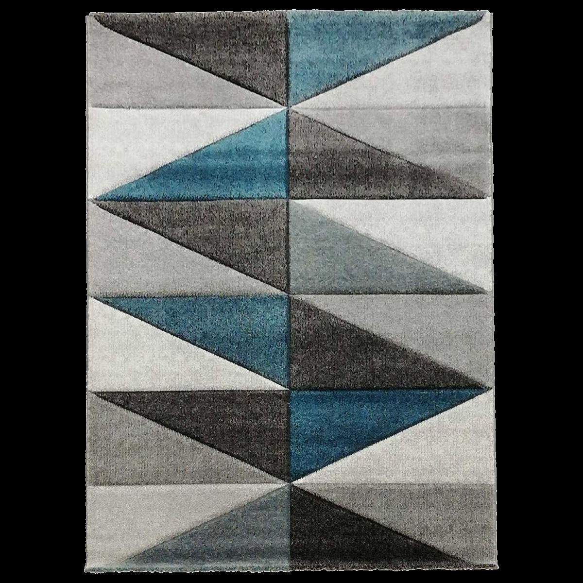 tapis salon Rone, gris noir et bleu motif triangle