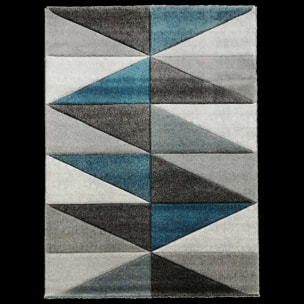 tapis salon Rone, gris noir et bleu motif triangle