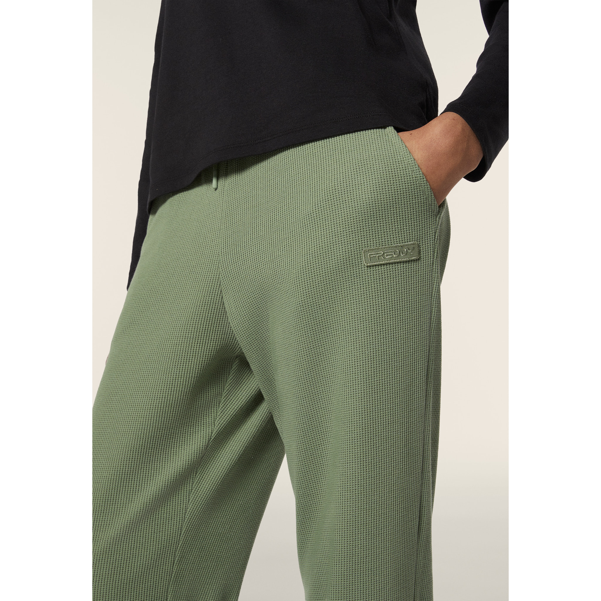 Pantaloni joggers da donna in tessuto jersey waffle