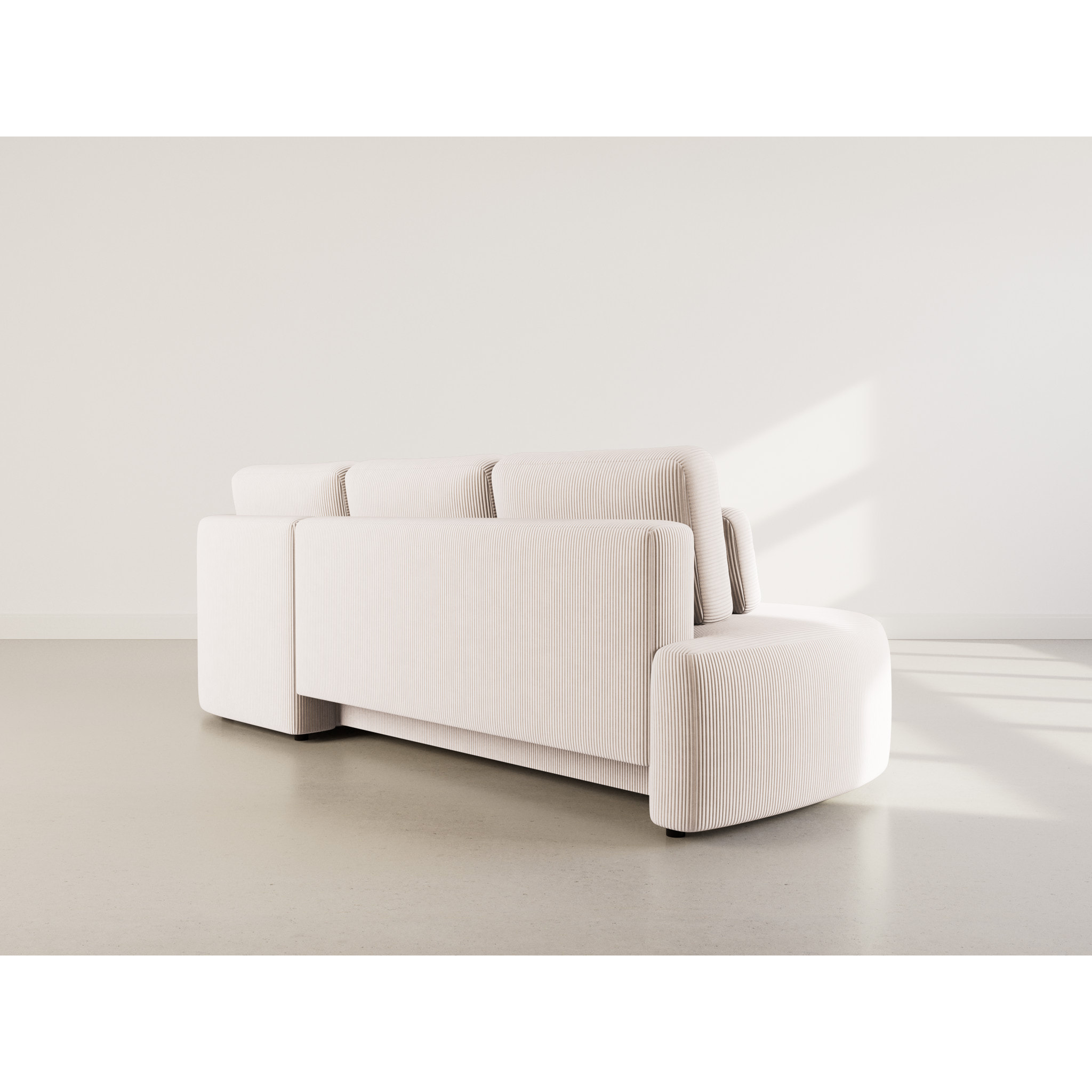 Mahina - canapé d'angle droit 4 places convertible avec coffre en velours côtelé - Beige