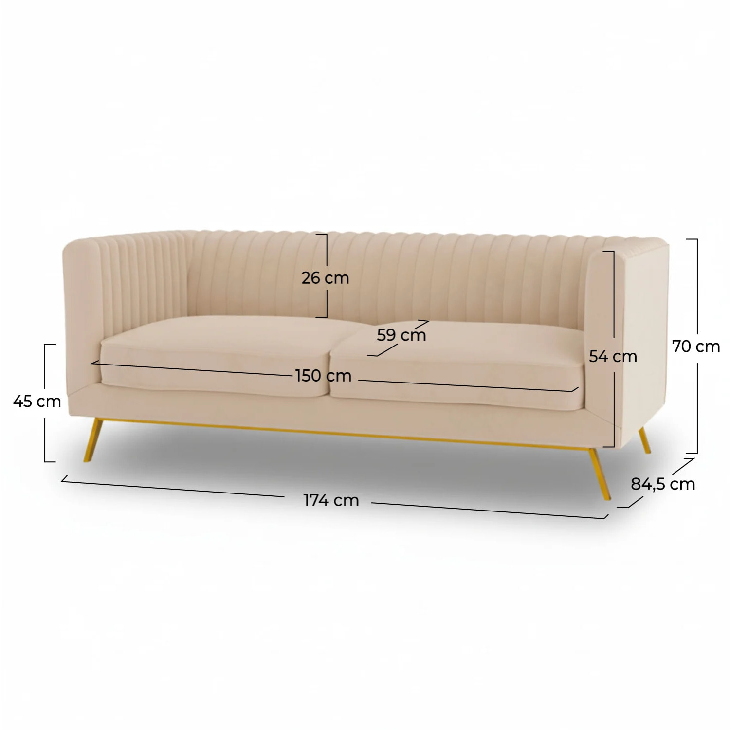 Canapé 2 places en velours beige - Gatsby