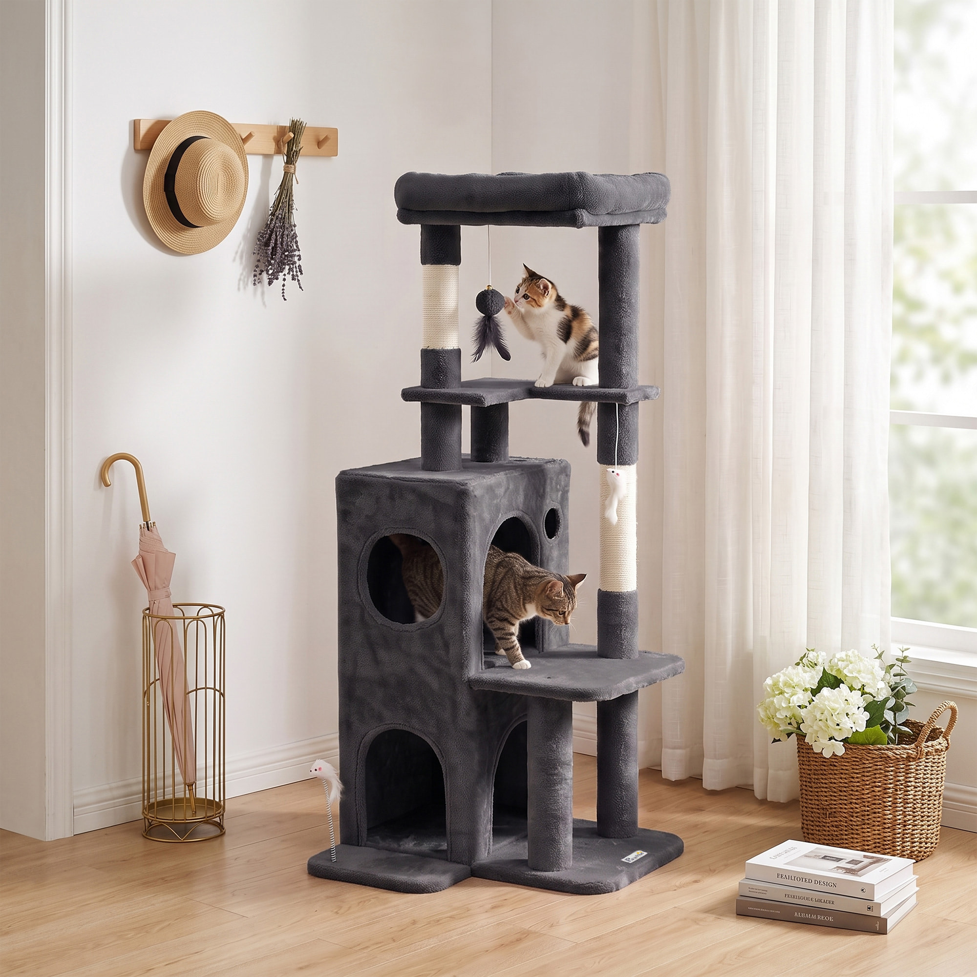 Arbre à chat 4 niv. H.132 cm multi-équipé anthracite