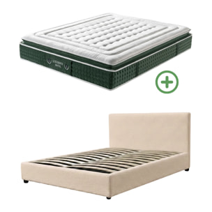 Ensemble matelas Jade & lit coffre Colisée | Mémoire de forme et ressorts ensachés | Grande capacité de stockage | Velours côtelé | Beige