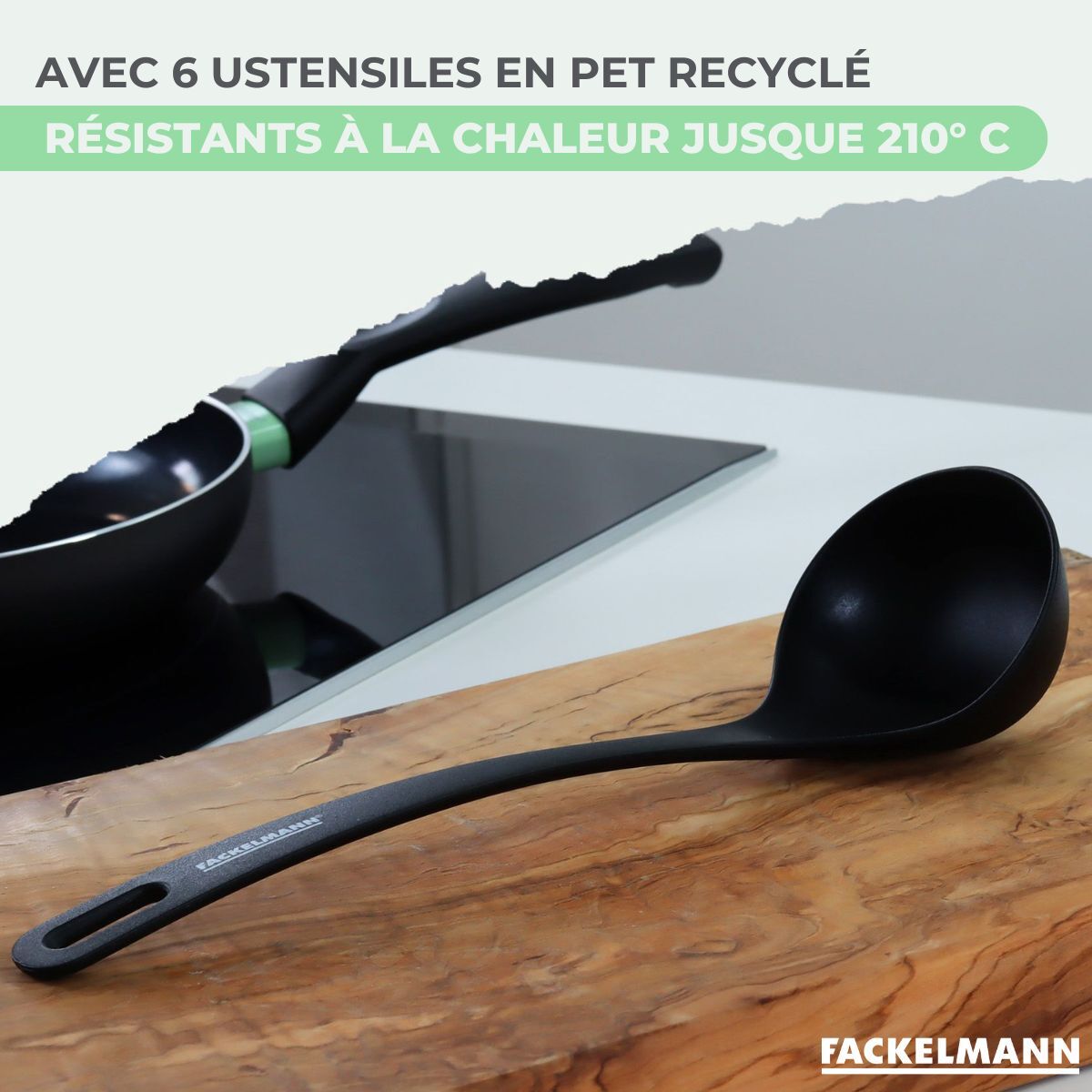 Set de 2 poêles, 3 casseroles antiadhésives céramique et 6 ustensiles RPET Fackelmann Brandao