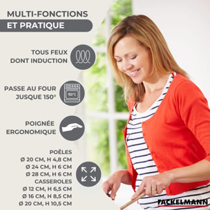 Set 3 poêles 20 24 et 28 cm et 3 casseroles 12 16 et 20 cm en inox Fackelmann Geneva