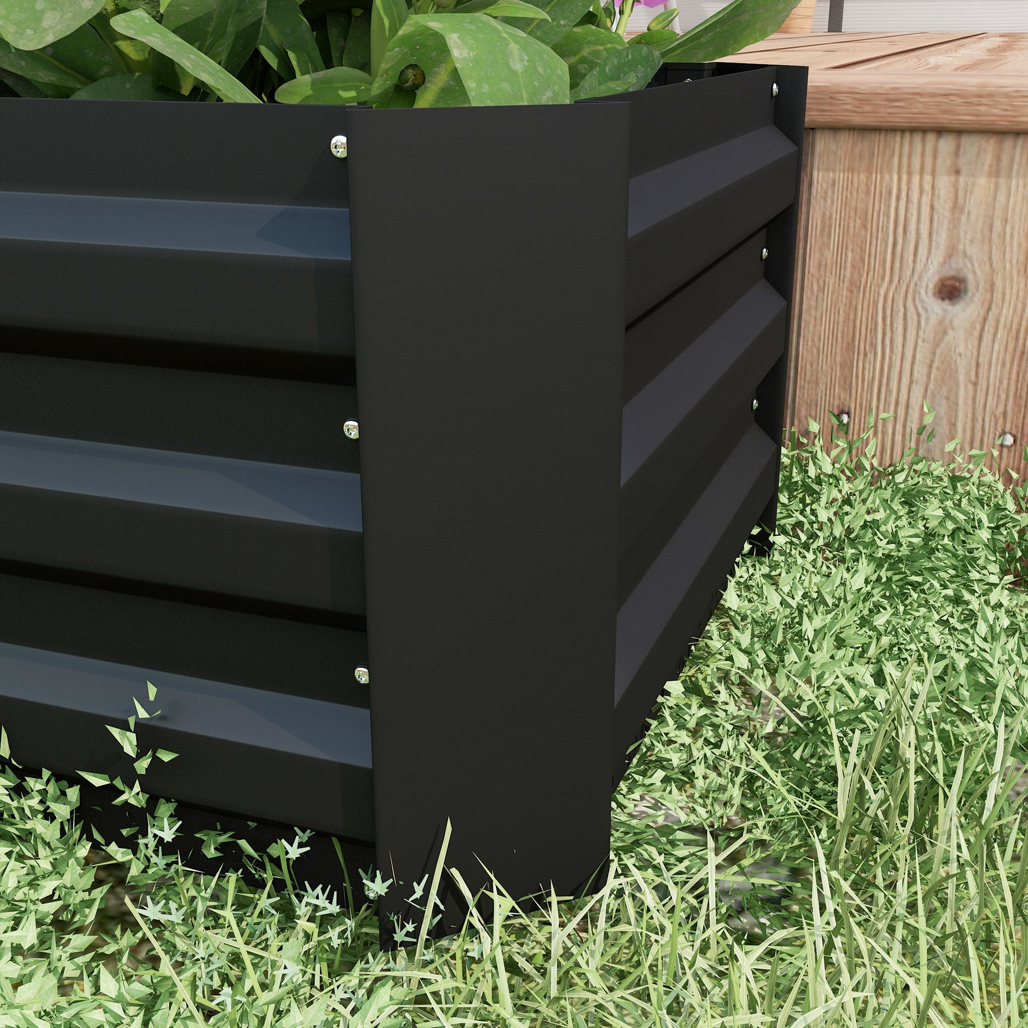 Juego de 2 Jardineras Exterior Grandes de Acero Galvanizado, Huertos Urbanos, Maceteros Exterior Elevados para Plantas, Flores, Terraza, Resistente a la Intemperie, 100x50x30 cm, Negro