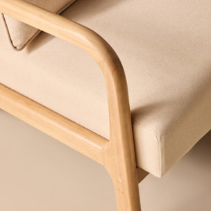 Fauteuil scandinave bois d'hévéa et tissu LORENS