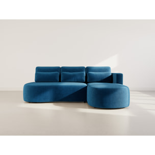Mahina - canapé d'angle droit 4 places convertible avec coffre en velours côtelé - Bleu