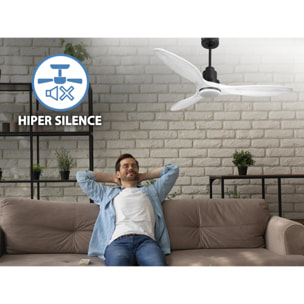 Ventilador de techo Modo Invierno/Verano Termostato Dimable Wifi Motor DC Techos Inclinados Mando a Distancia Luz tres tonos Hypersilence Memoria Vendible Shopify (AUTOMATICO) SantoriniD132C04LED64631 PURLINE