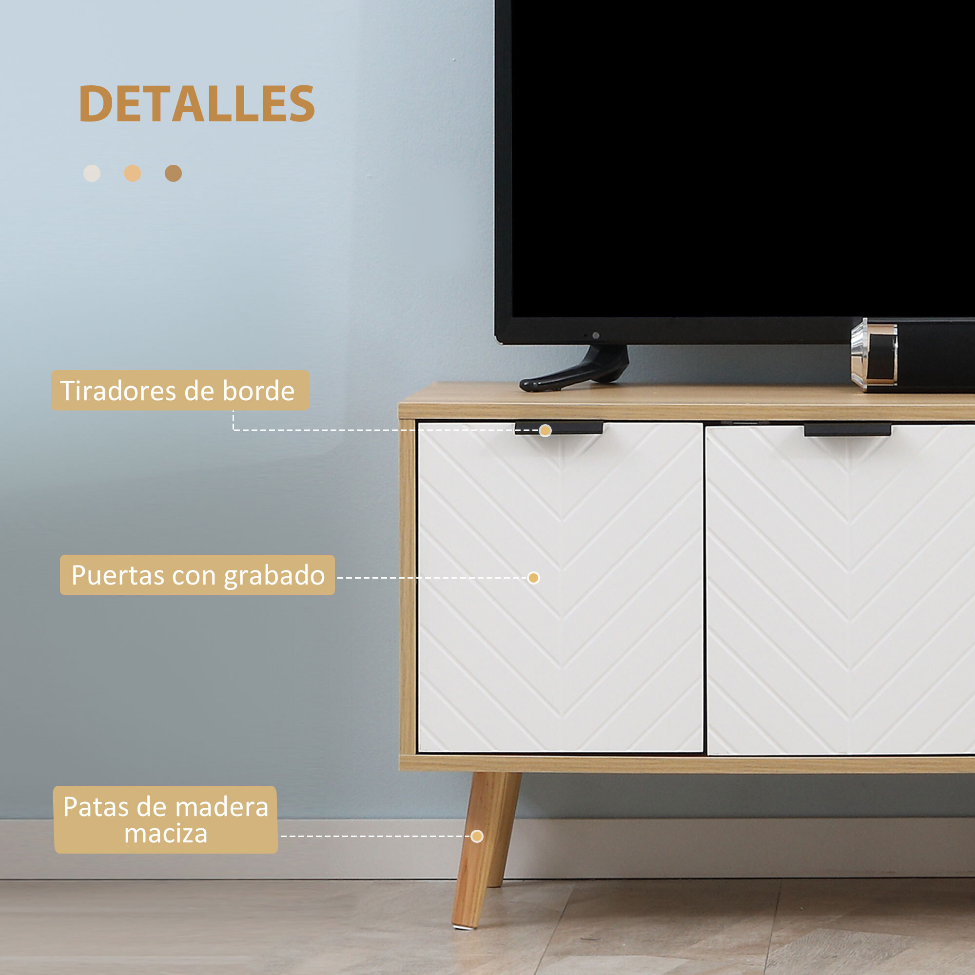 HOMCOM Mueble para TV Moderno Mesa para TV de Salón con 2 Puertas y 2 Estantes de Almacenaje para Televisores de hasta 46" para Dormitorio 110x39x48,8 cm Natural y Blanco