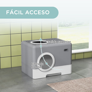 Arenero para Gatos Cubierto, Caja de Arena para Gatos con Bandeja Extraíble, Entrada Frontal y Salida Superior, Pala, Fácil de Limpiar, Antifugas, Gris