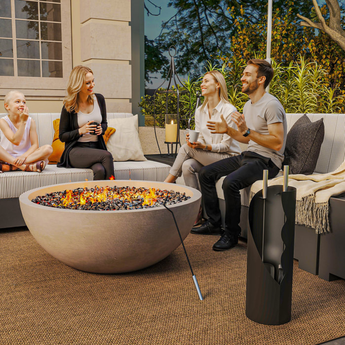 Juego Utensilios Chimenea de 4 Piezas, Juego de Accesorios para Chimenea de Metal con Escoba, Pala, Atizador y Cubo, 20x20x65 cm, Negro y Plateado