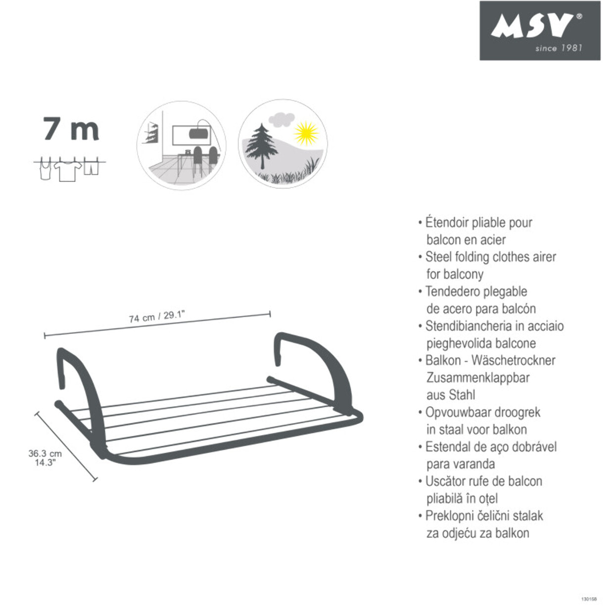 Etendoir balcon 7M Acier Blanc & Noir MSV