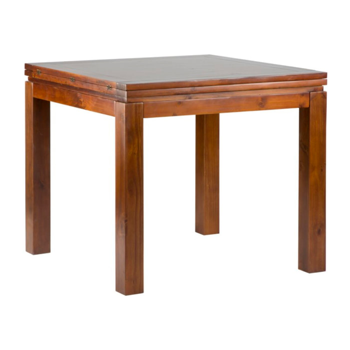 Table à manger extensible Blay -bois massif de mindi et placage naturel de mindi-couleur teck 90 x 78 x 90 cm