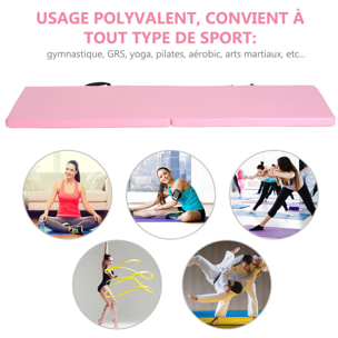 Tapis de gymnastique yoga pilates fitness pliable portable grand confort 180L x 60l x 5H cm revêtement synthétique rose