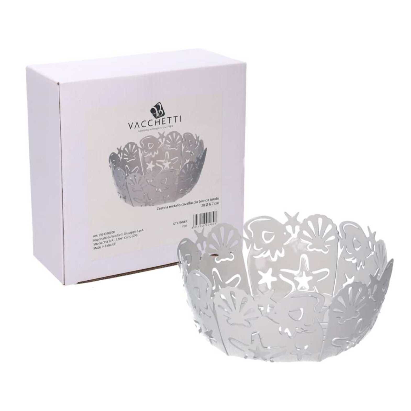 Cestina in metallo cavalluccio bianco tondo cm ø20h7