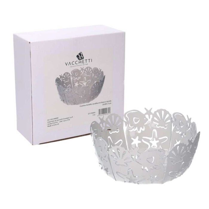 Cestina in metallo cavalluccio bianco tondo cm ø20h7