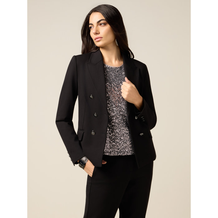 Oltre - Blazer doppiopetto in punto milano - Nero