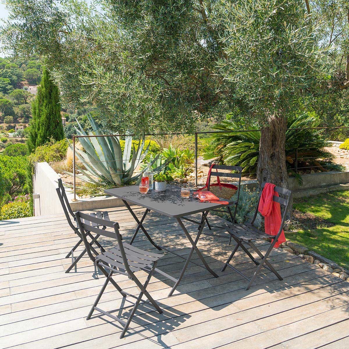 Table de jardin pliante rectangulaire "Greensboro" graphite 4 places en métal