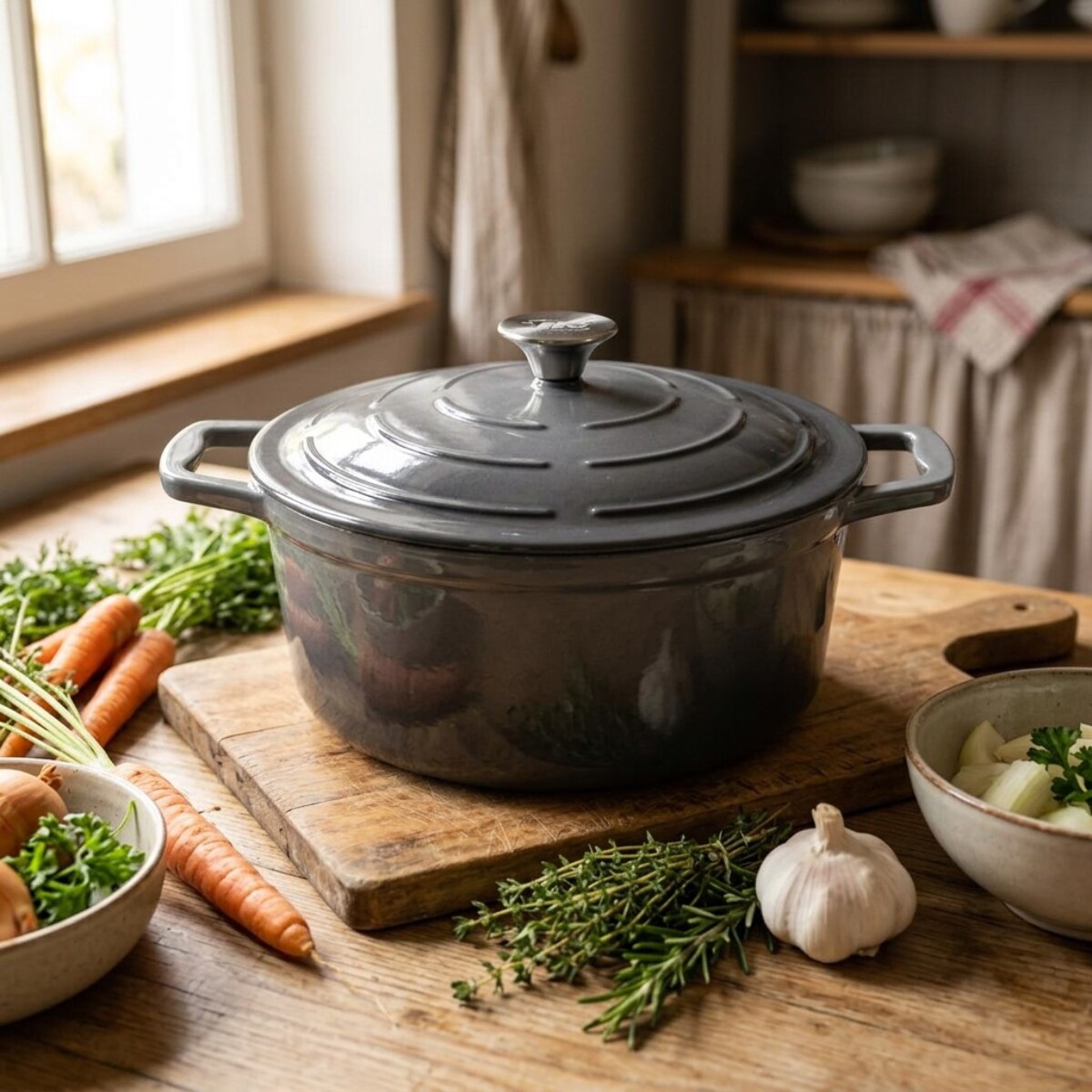 Cocotte en fonte émaillée gris classique