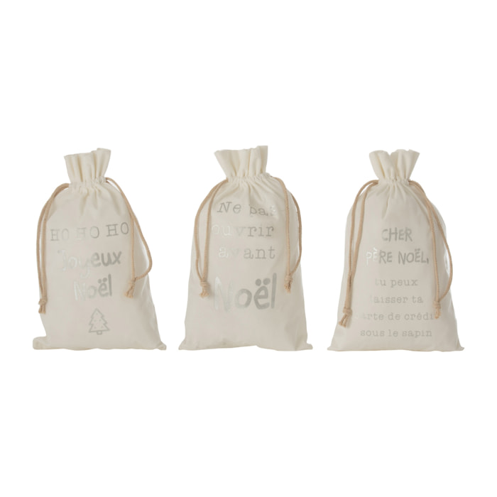 J-Line Sac Noel Francais Velours Blanc Medium Assortiment De 3