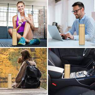 Termo sportivo da 500ml con indicatore di temperatura intelligente. Bottiglia d'acqua isolata sottovuoto, fino a 12 ore di mantenimento del calore.