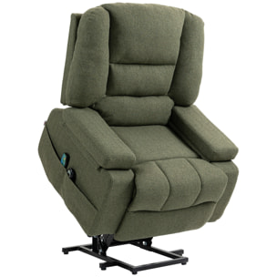 Fauteuil releveur électrique massant chauffant inclinable - repose-pied intégré, 2 télécommandes - tissu vert