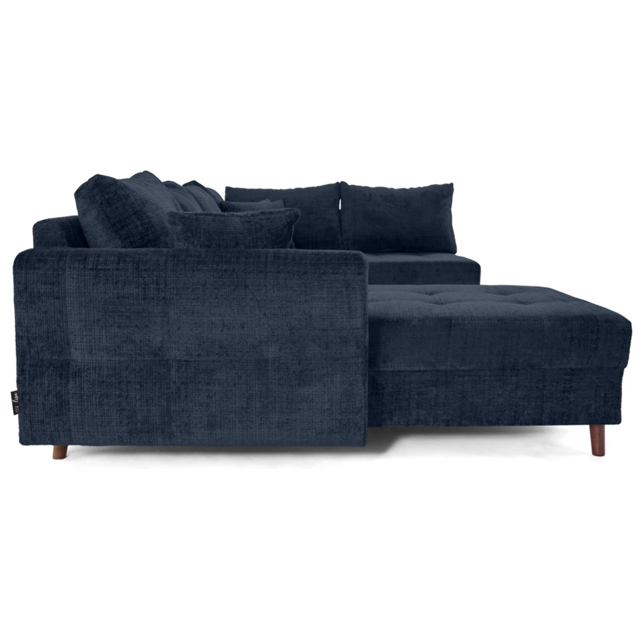 Rune - canapé panoramique d'angle droit 7 places en velours texturé - Bleu