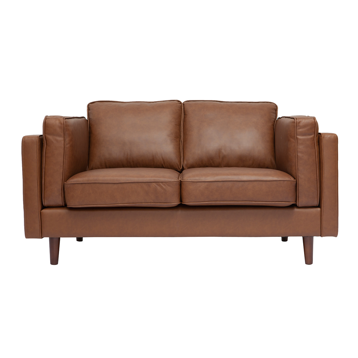 Canapé vintage 2 places cuir marron et bois foncé BRADLEY