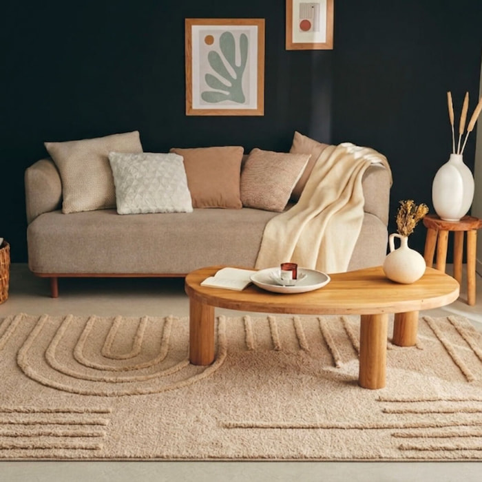 HARMONIE - Tapis de salon beige à motif en relief