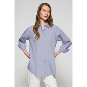 Camisa azul claro Samanta de algodón a rayas con logo bordado